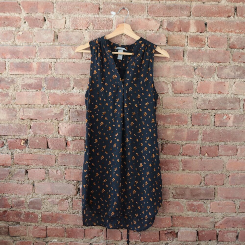 H&M Navy Blue Mini Dress with Orange Flower pattern (size 0)